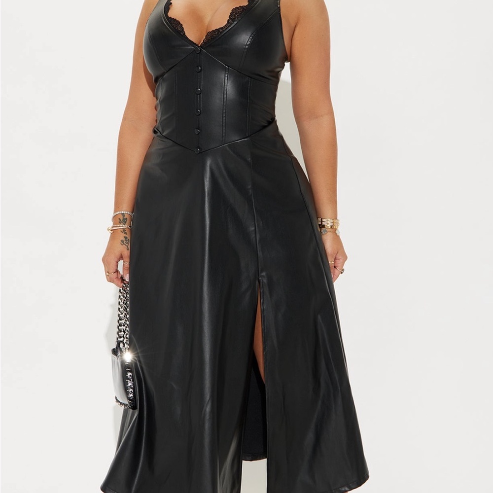 Fashion Nova Black Faux Leather Dress